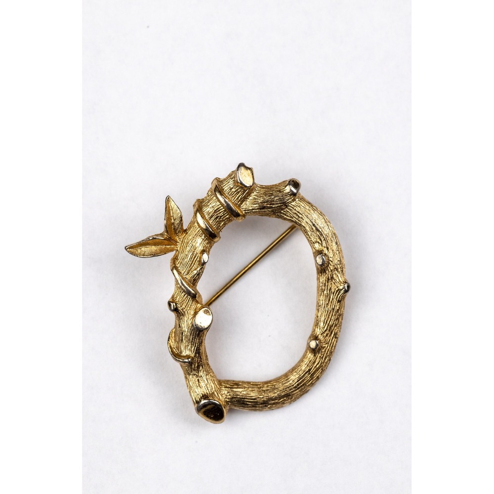 Vintage Gold Twig Branch Wreath Brooch | Faux Bois | Sarah Coventry 1970s